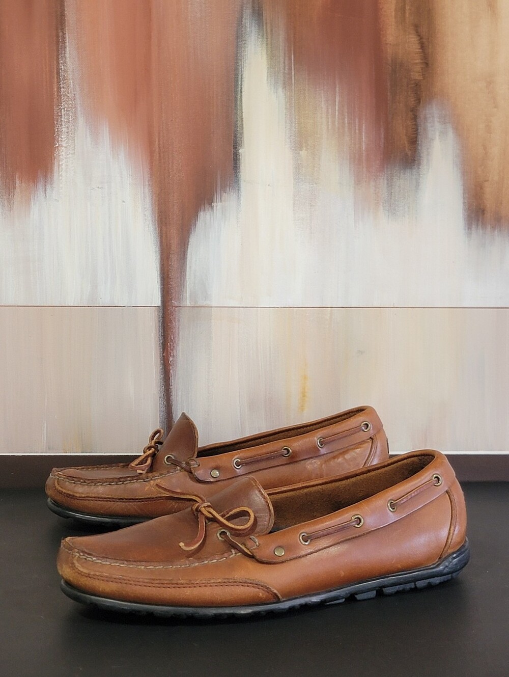 Ralph Lauren Polo Sport Vintage Brown Leather Loafers Boat Shoes Men's 10.5 D